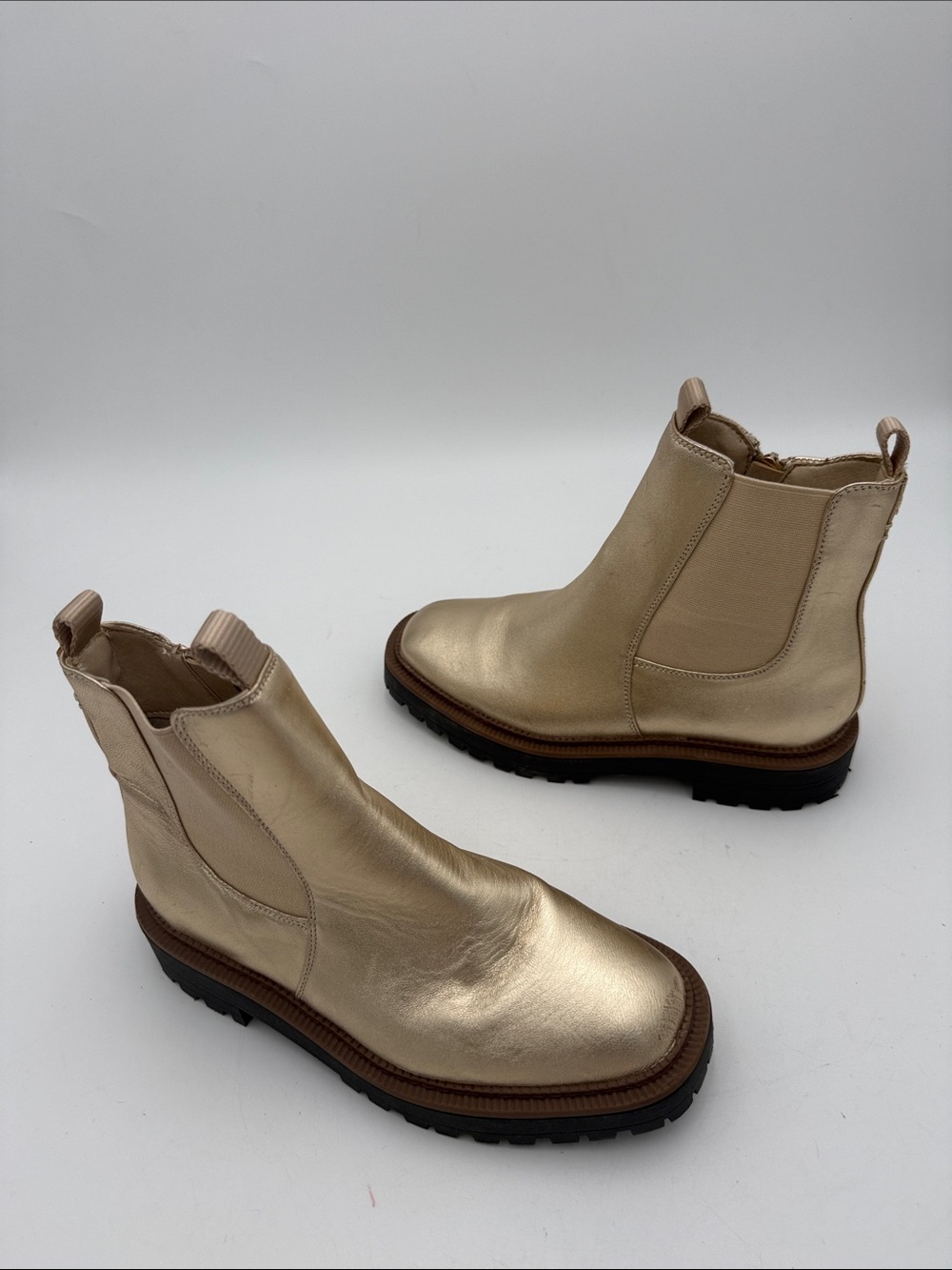 Sam Edelman Metallic Gold Chelsea Booties kid 4 Side Zip casual party Y2K  event